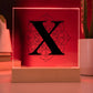 Magnolia Mandala Alphabet Letter X - Square Acrylic Plaque With LED Base