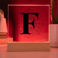 Magnolia Mandala Alphabet Letter F - Square Acrylic Plaque With LED Base