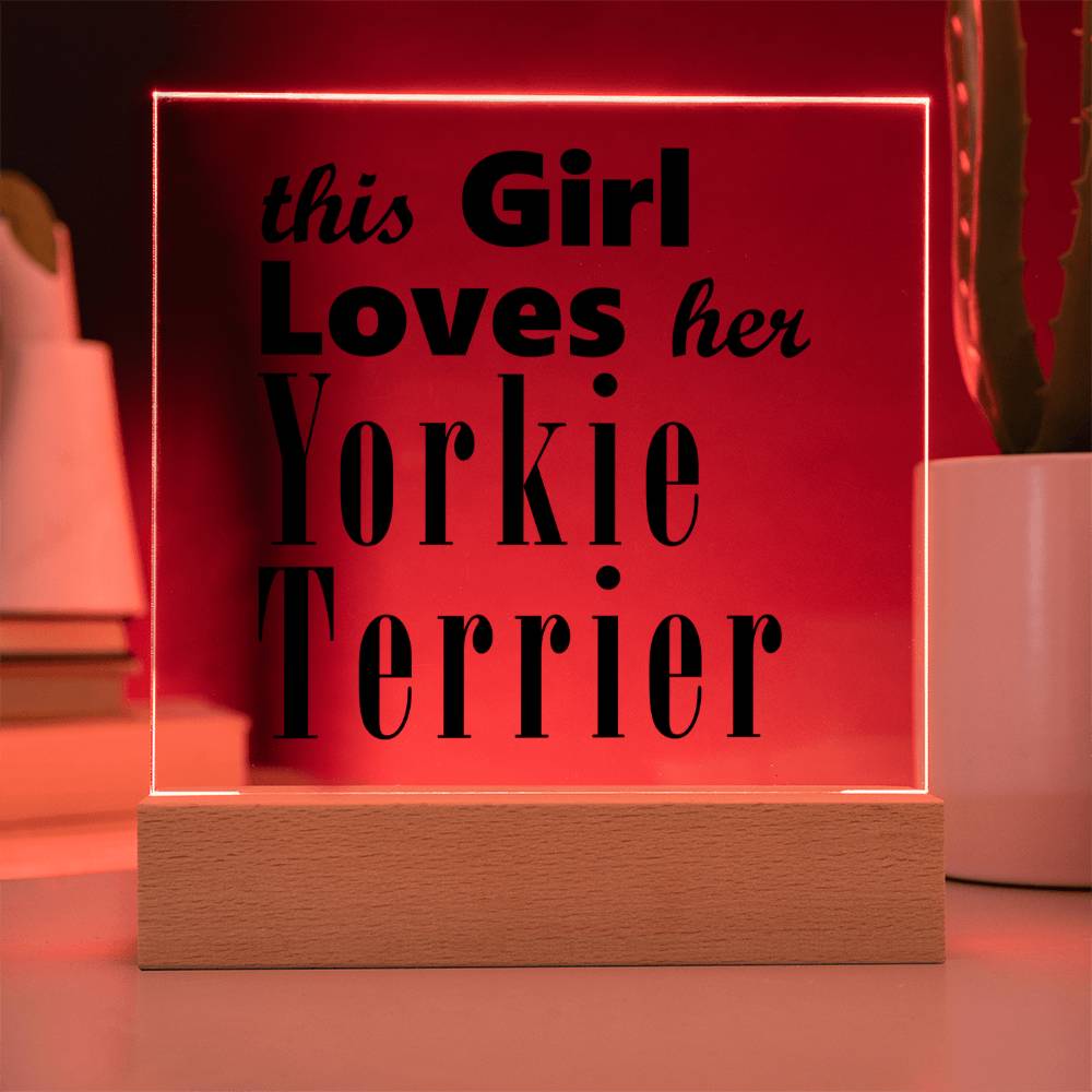 Yorkie Terrier - Square Acrylic Plaque With LED Base