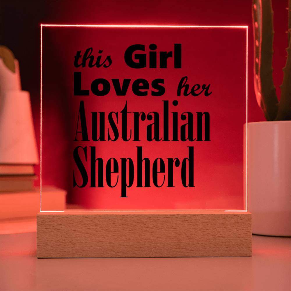 Australian Shepherd - Square Acrylic Plaque With LED Base