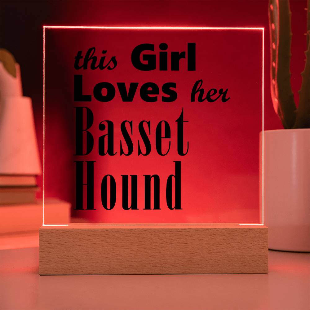 Basset Hound - Square Acrylic Plaque With LED Base
