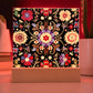 Mexican Floral Fiesta Pattern 061 - Square Acrylic Plaque With LED Base