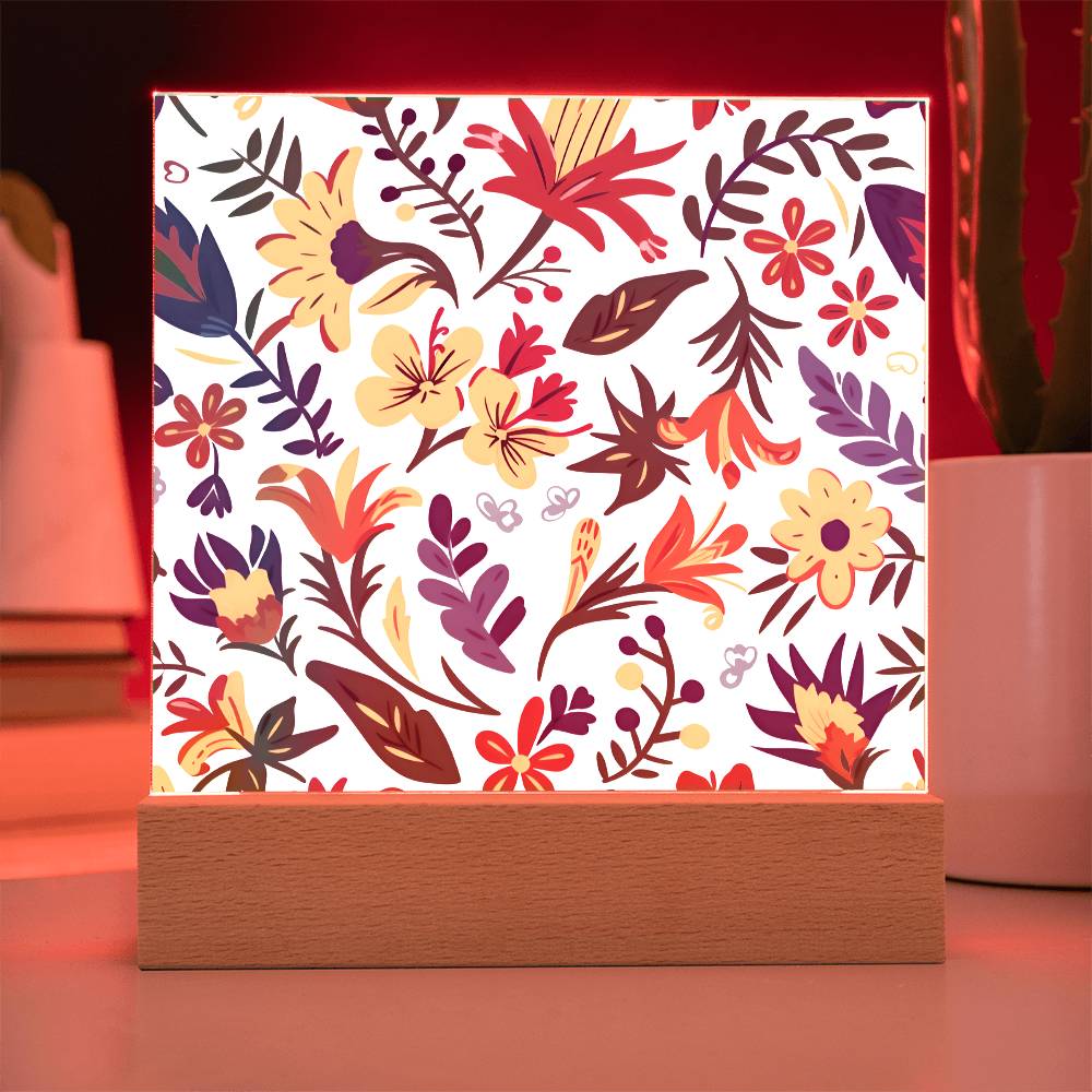 Mexican Floral Fiesta Pattern 021 - Square Acrylic Plaque With LED Base