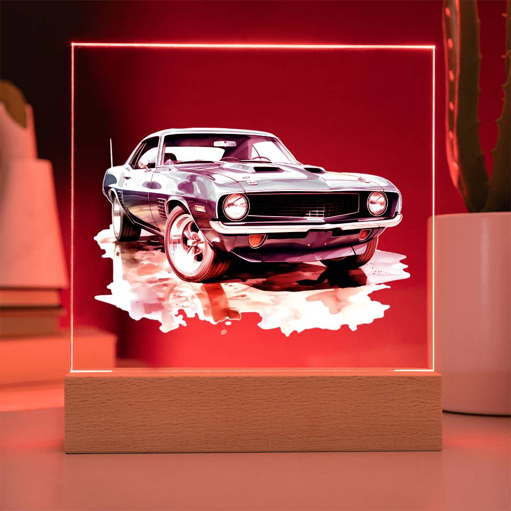 Muscle Car 12 - Square Acrylic Plaque With LED Base