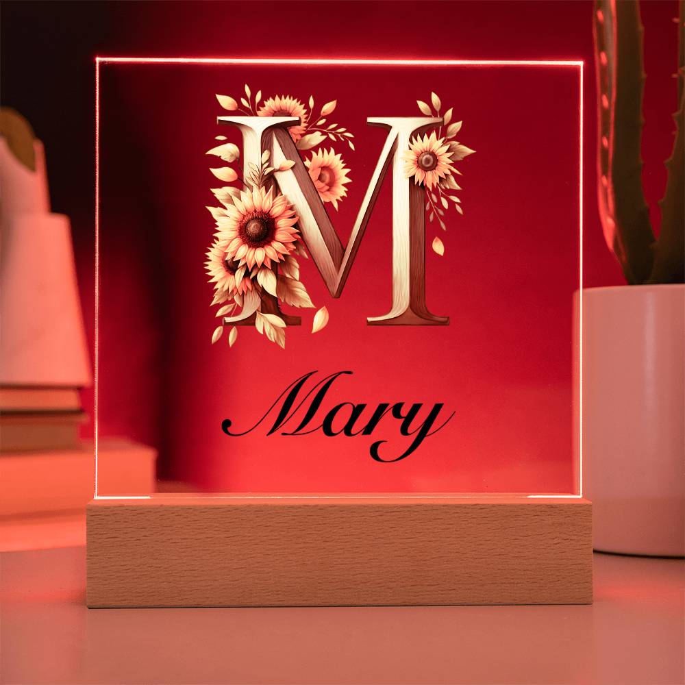 Mary (Sunflowers) - Square Acrylic Plaque With LED Base