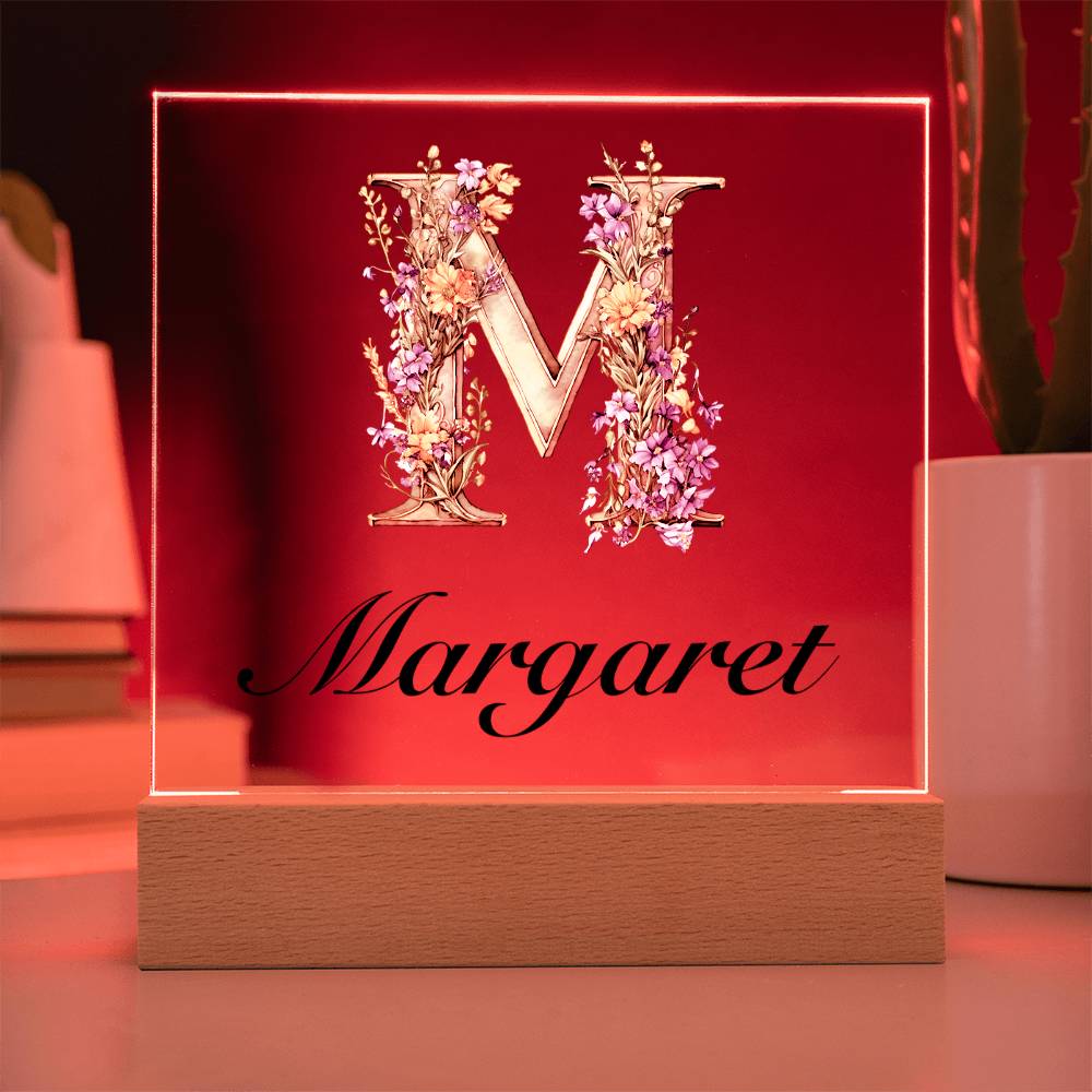 Margaret (Lavender Flowers) - Square Acrylic Plaque With LED Base