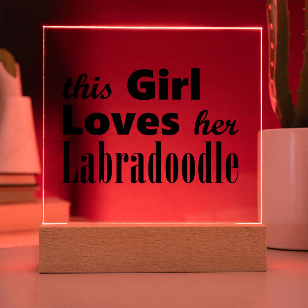 Labradoodle - Square Acrylic Plaque With LED Base