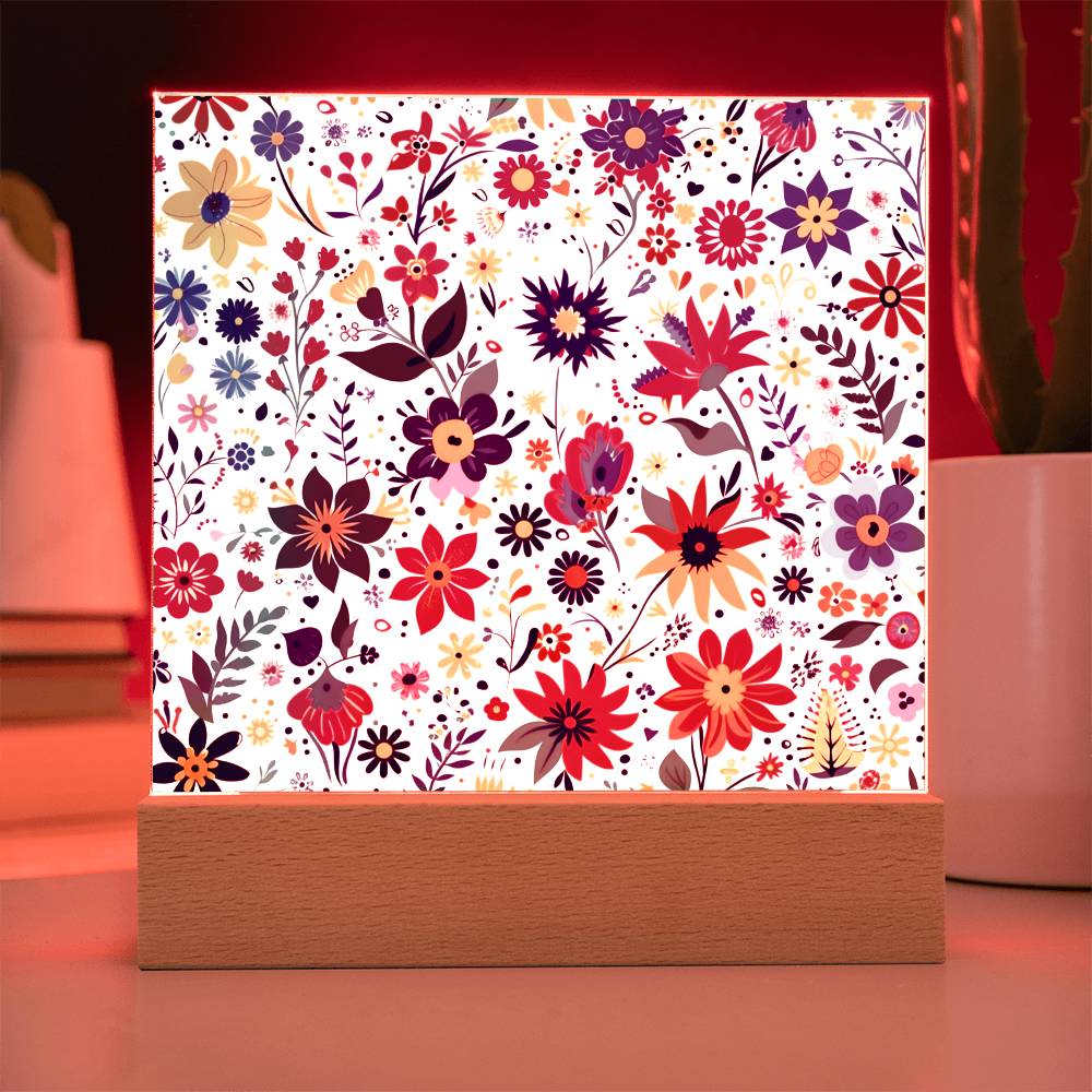 Mexican Floral Fiesta Pattern 062 - Square Acrylic Plaque With LED Base