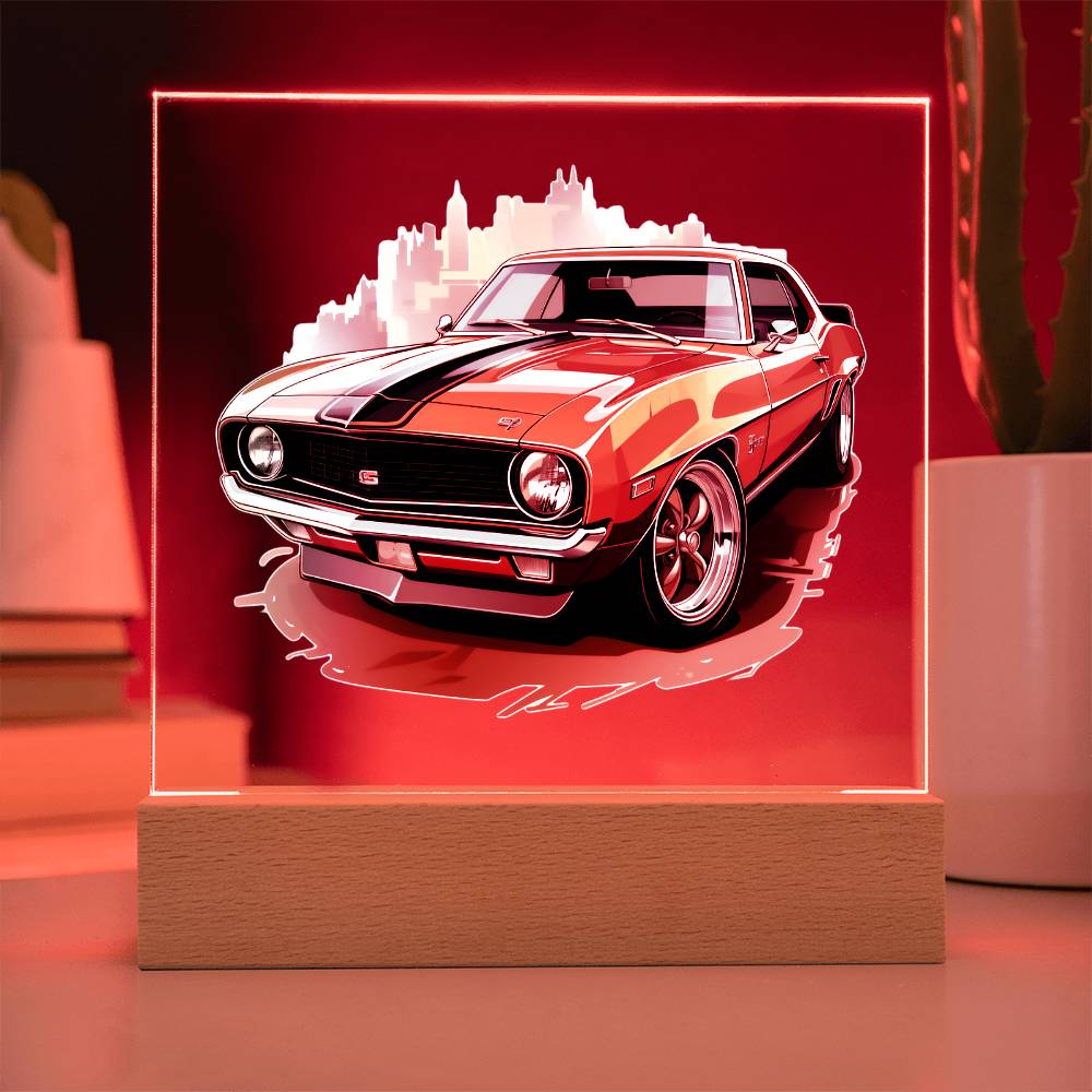 Muscle Car 08 - Square Acrylic Plaque With LED Base