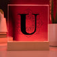 Magnolia Mandala Alphabet Letter U - Square Acrylic Plaque With LED Base