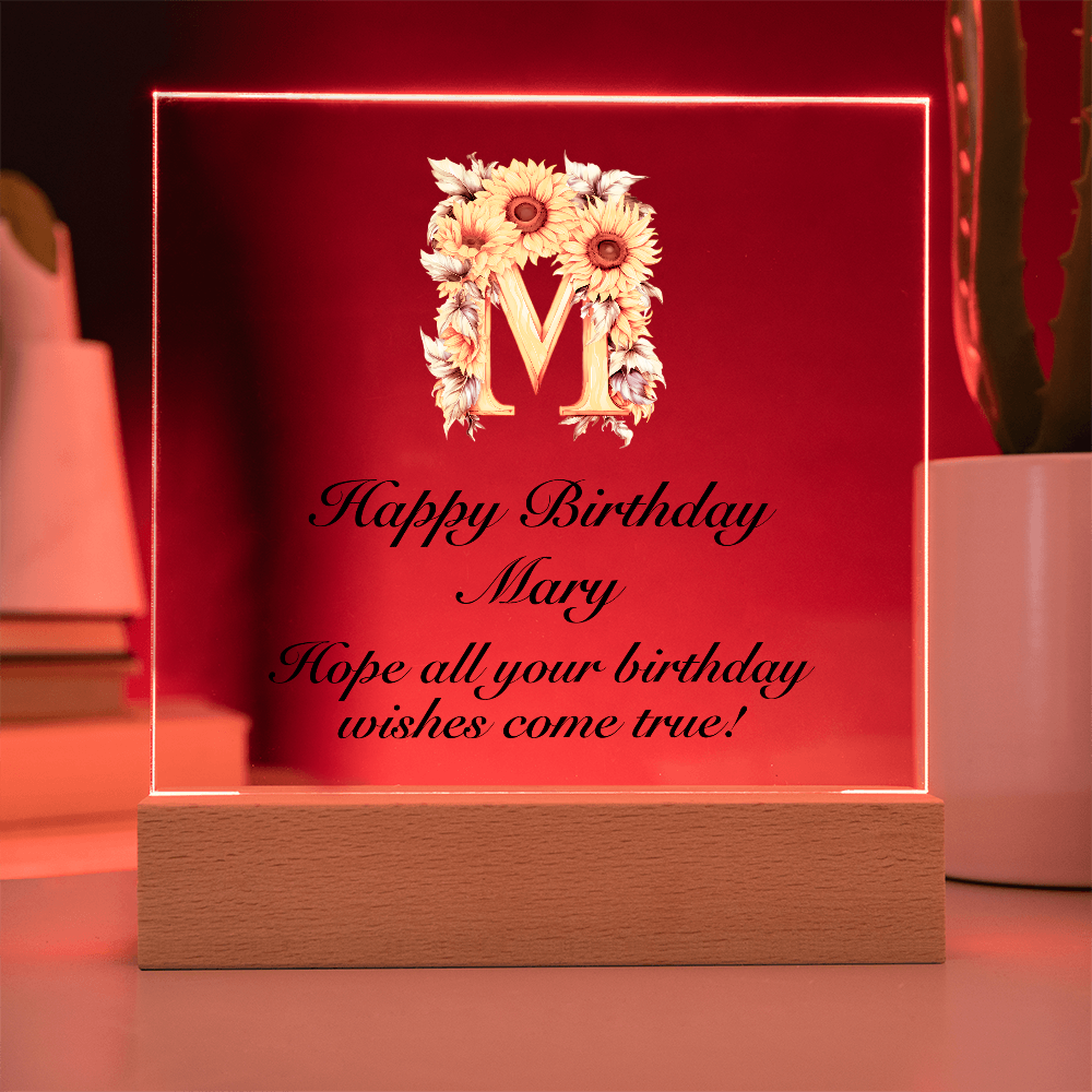 Happy Birthday test - Square Acrylic Plaque With LED Base