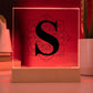Magnolia Mandala Alphabet Letter S - Square Acrylic Plaque With LED Base