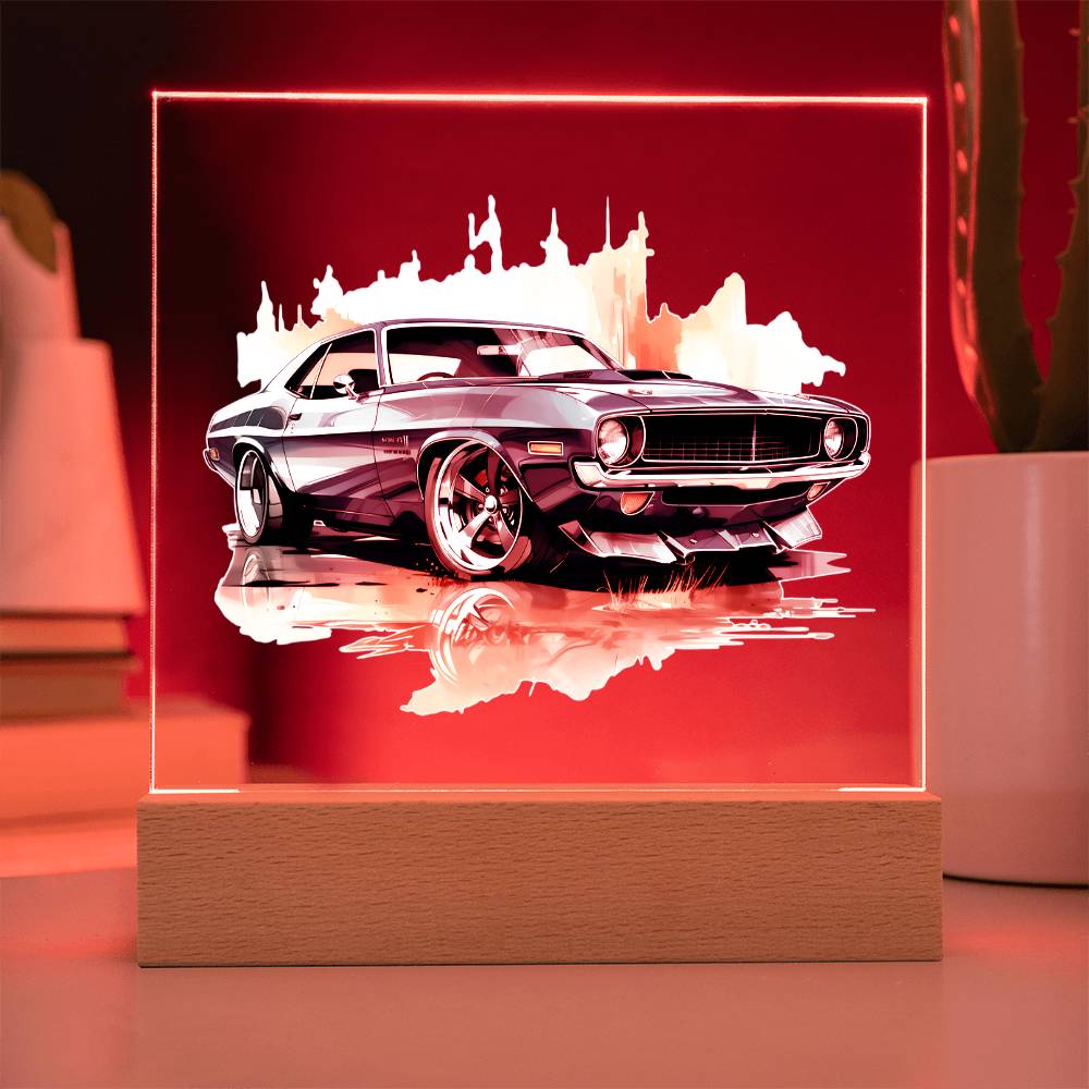 Muscle Car 03 - Square Acrylic Plaque With LED Base