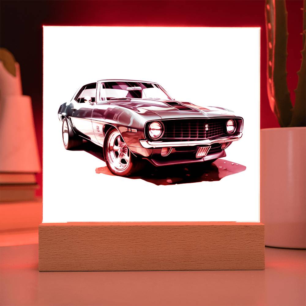 Muscle Car 09 - Square Acrylic Plaque With LED Base