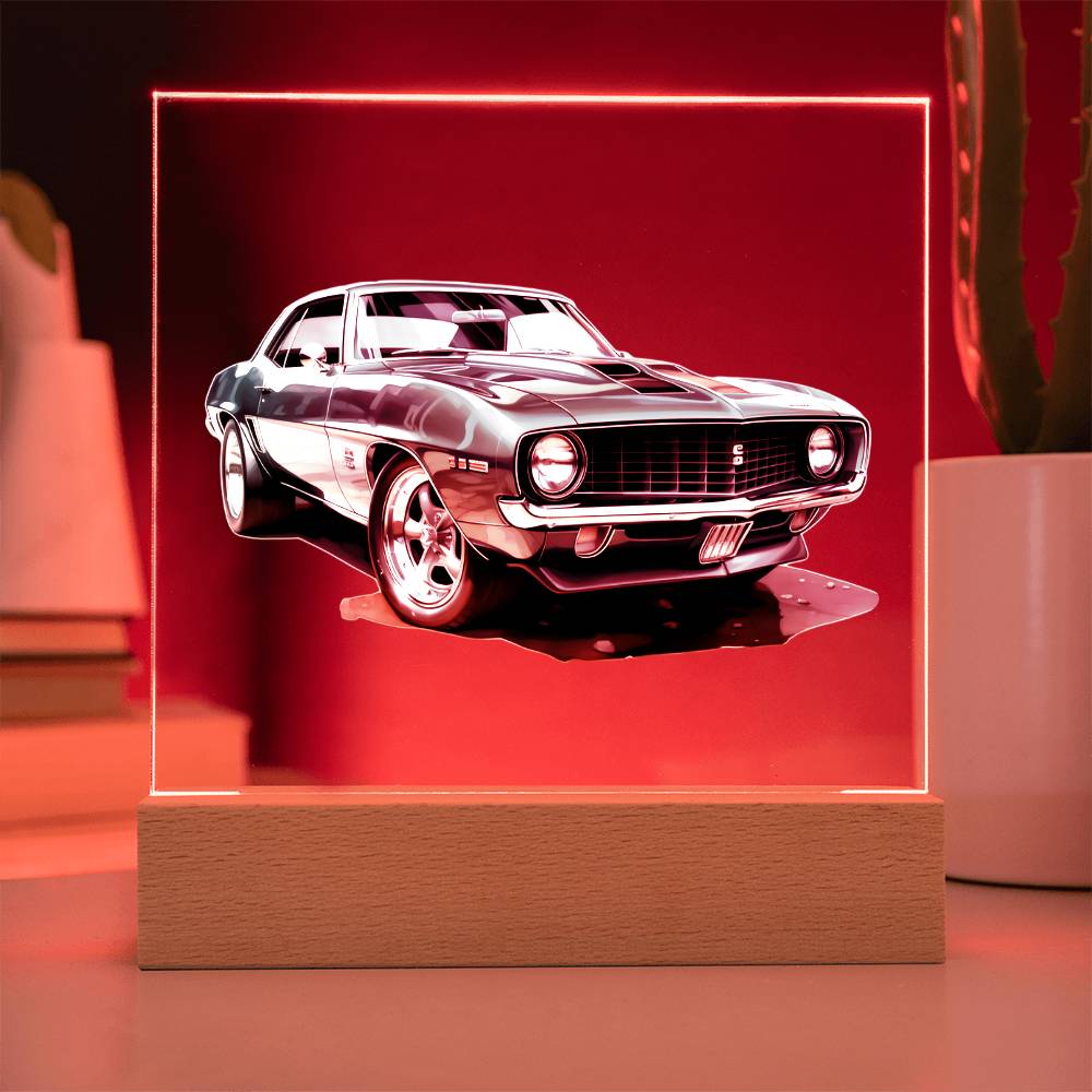 Muscle Car 09 - Square Acrylic Plaque With LED Base