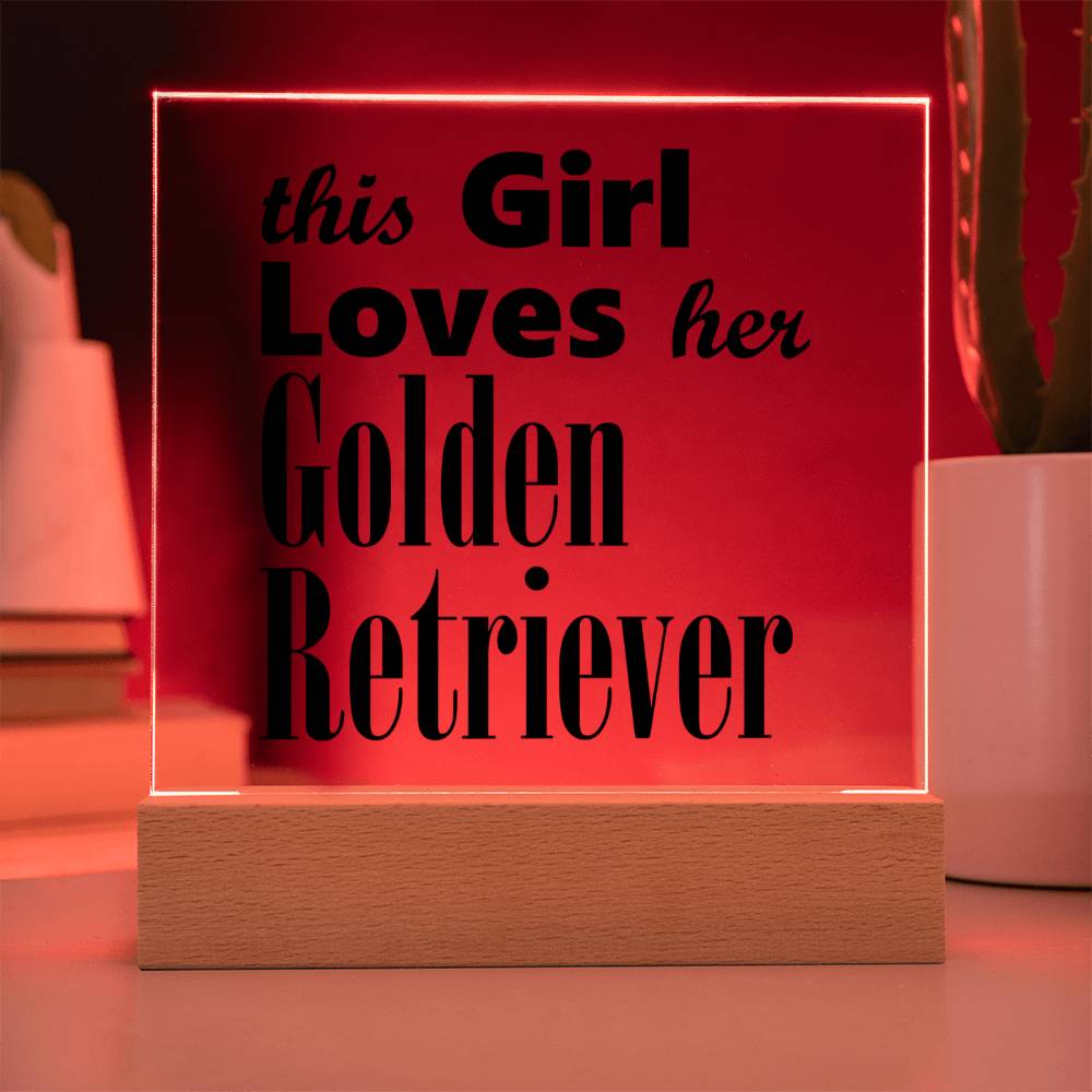Golden Retriever - Square Acrylic Plaque With LED Base