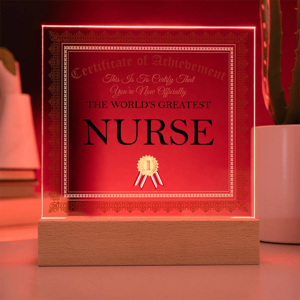 World's Greatest Nurse - Square Acrylic Plaque With LED Base