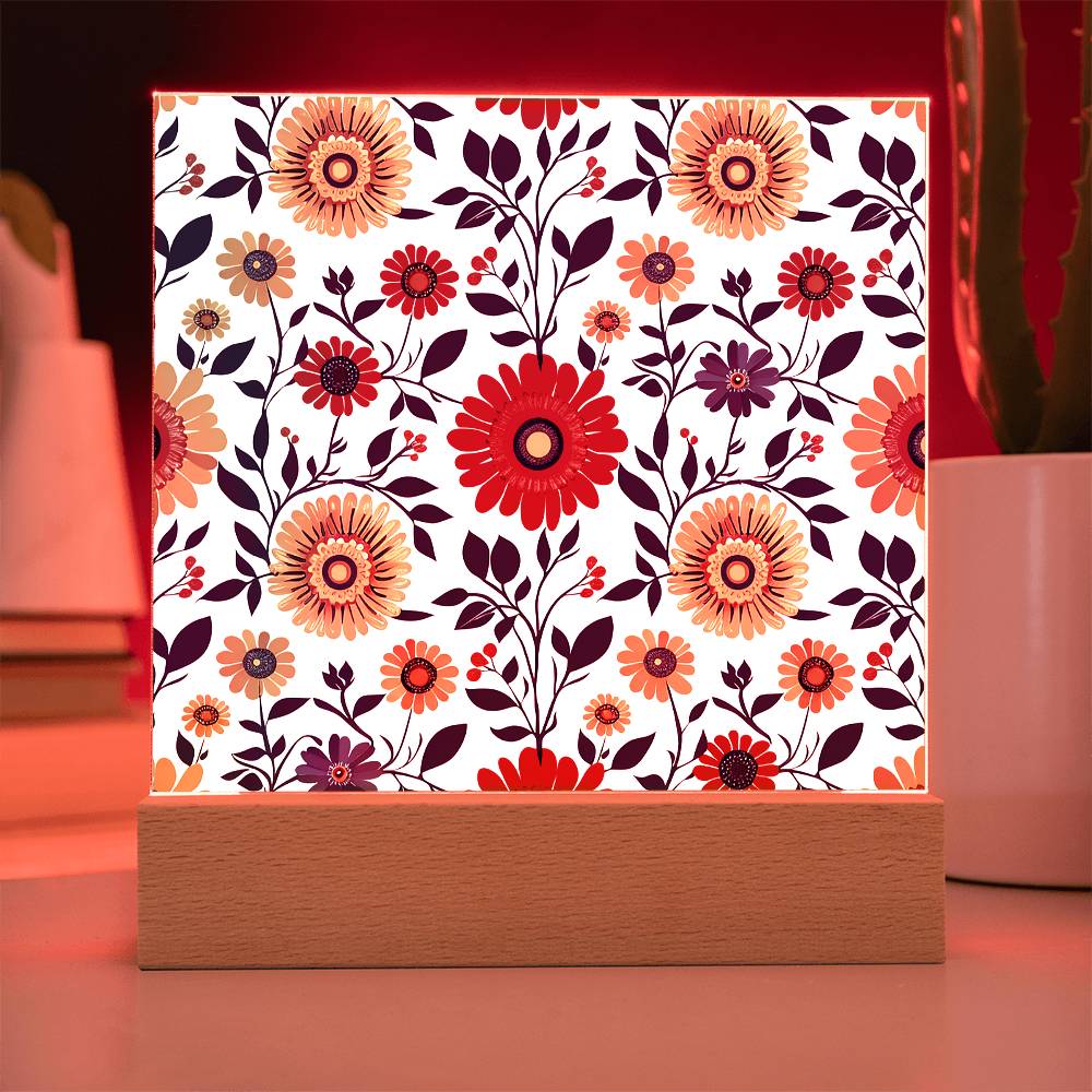 Mexican Floral Fiesta Pattern 040 - Square Acrylic Plaque With LED Base