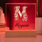Megan (Lavender Flowers) - Square Acrylic Plaque With LED Base