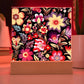 Mexican Floral Fiesta Pattern 030 - Square Acrylic Plaque With LED Base