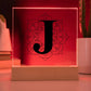 Magnolia Mandala Alphabet Letter J - Square Acrylic Plaque With LED Base