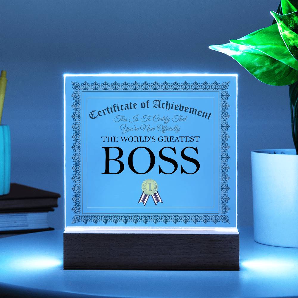 World's Greatest Boss - Square Acrylic Plaque With LED Lights