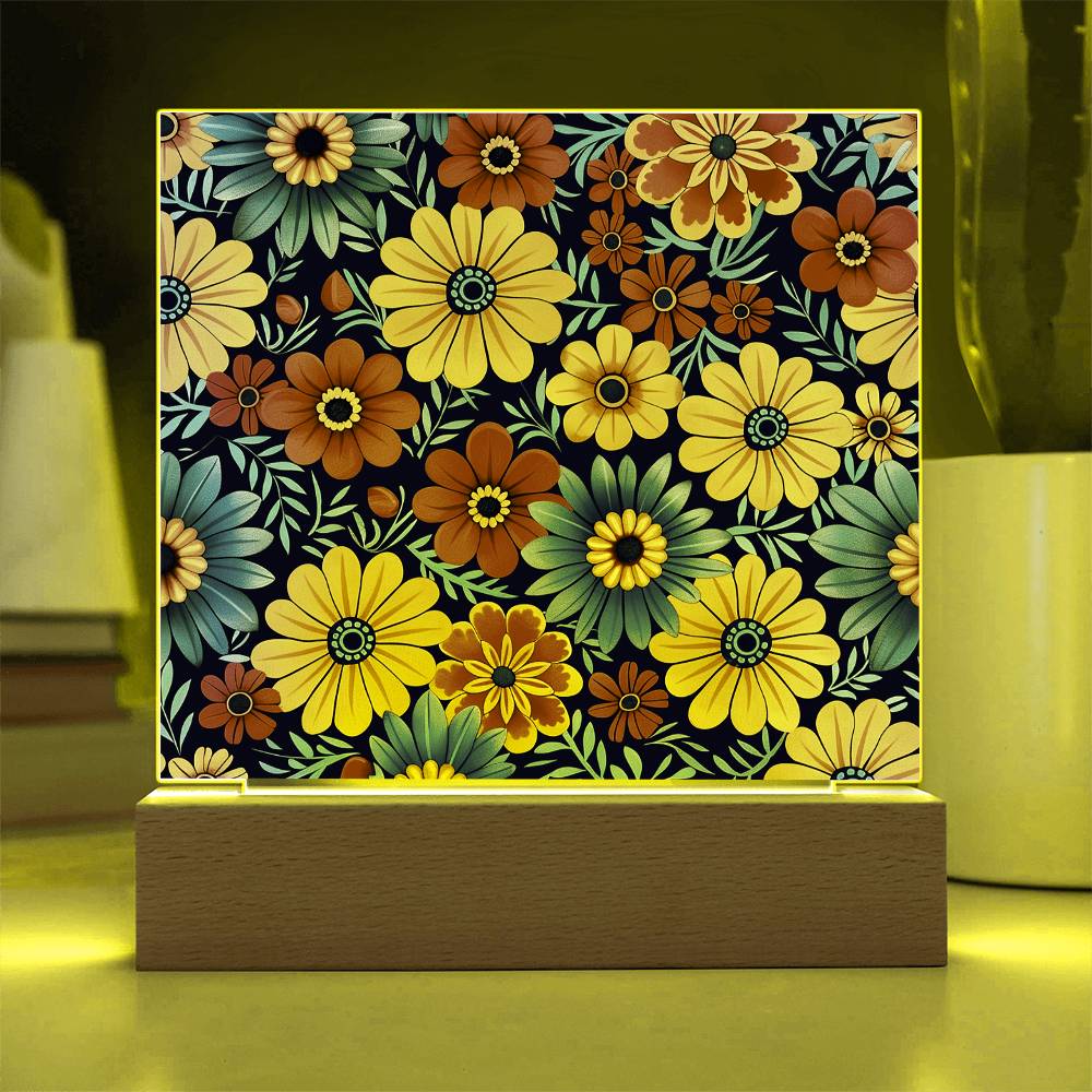 Mexican Floral Fiesta Pattern 045 - Square Acrylic Plaque With LED Base