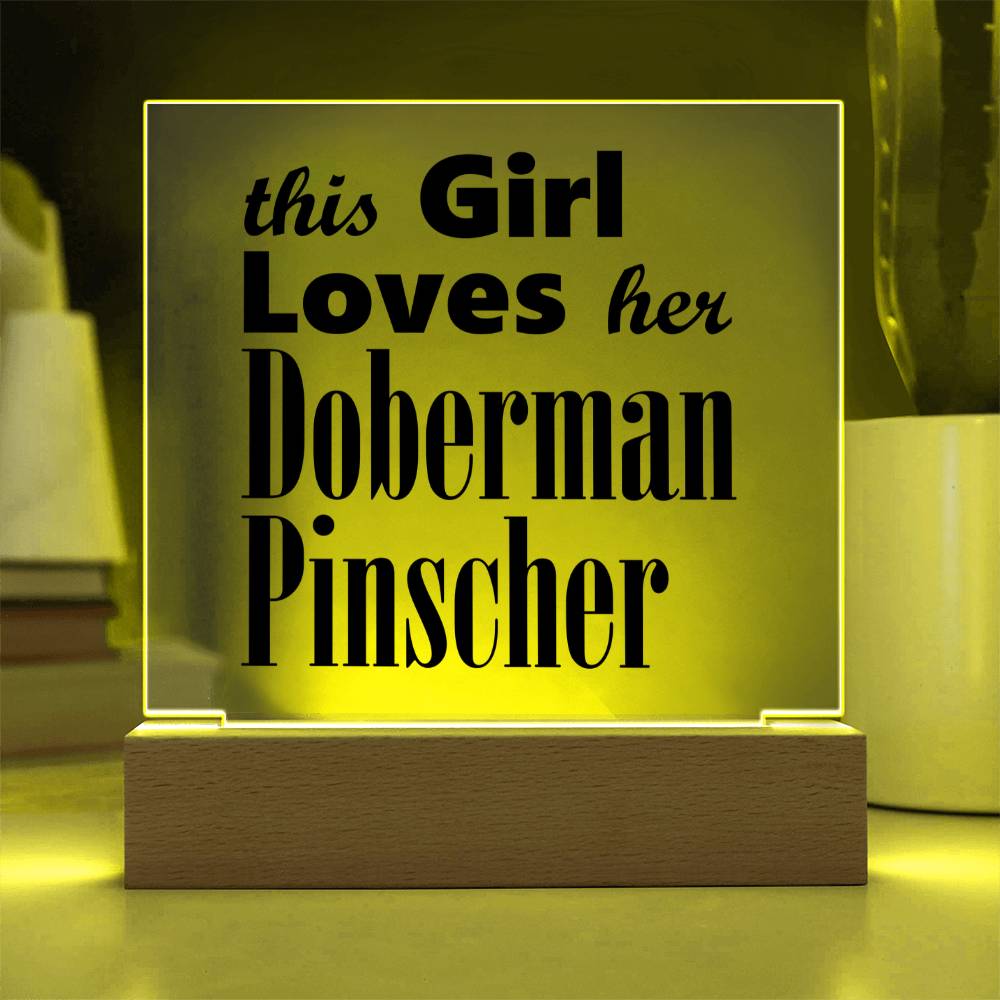Doberman Pinscher - Square Acrylic Plaque With LED Base