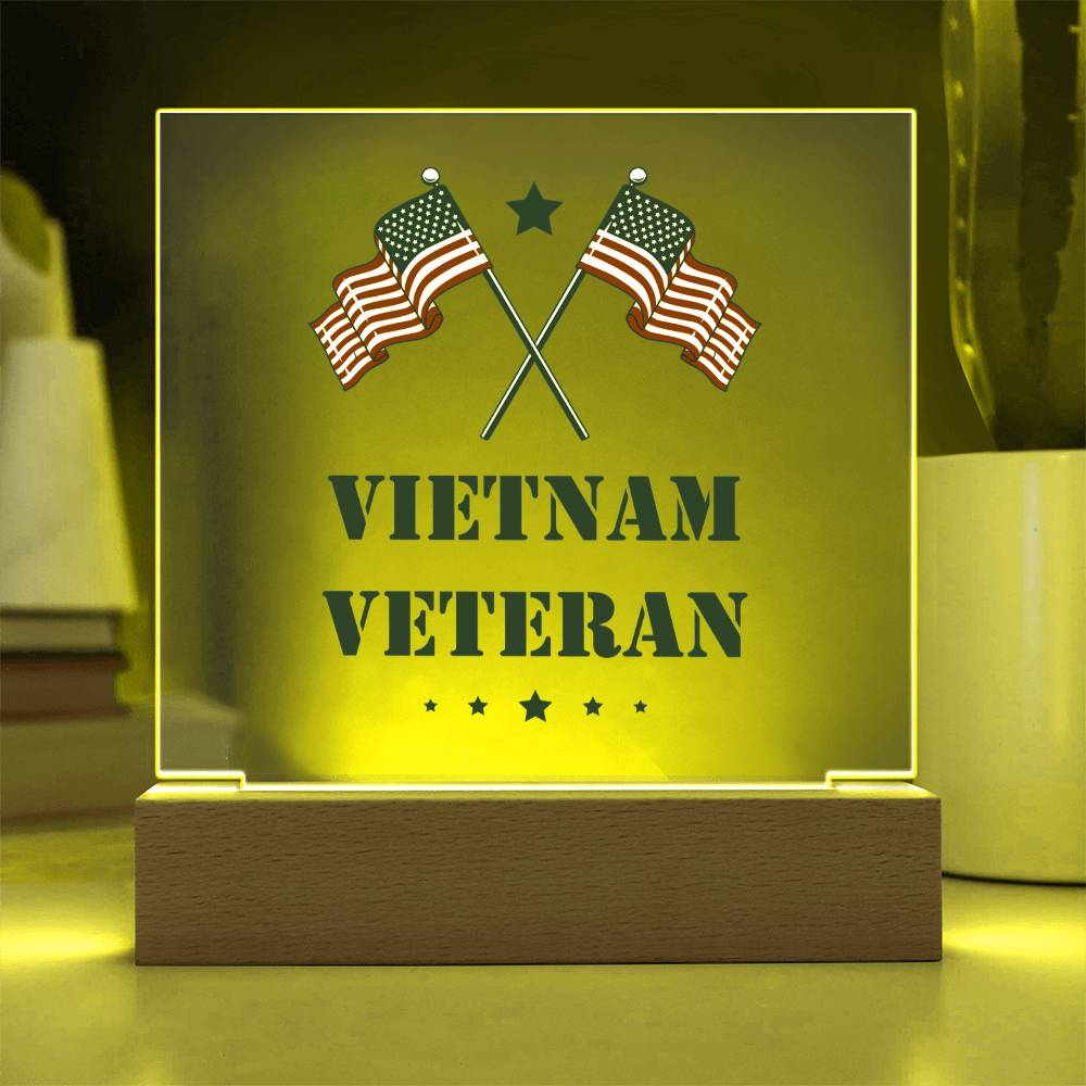 Vietnam Veteran - Square Acrylic Plaque With LED Base