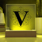 Magnolia Mandala Alphabet Letter V - Square Acrylic Plaque With LED Base