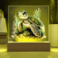 Cute Sea Turtle 015 - Square Acrylic Plaque With LED Base