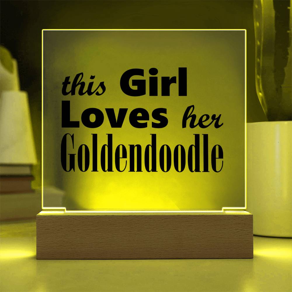 Goldendoodle - Square Acrylic Plaque With LED Base