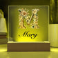 Mary (Blooming Flowers) - Square Acrylic Plaque With LED Base