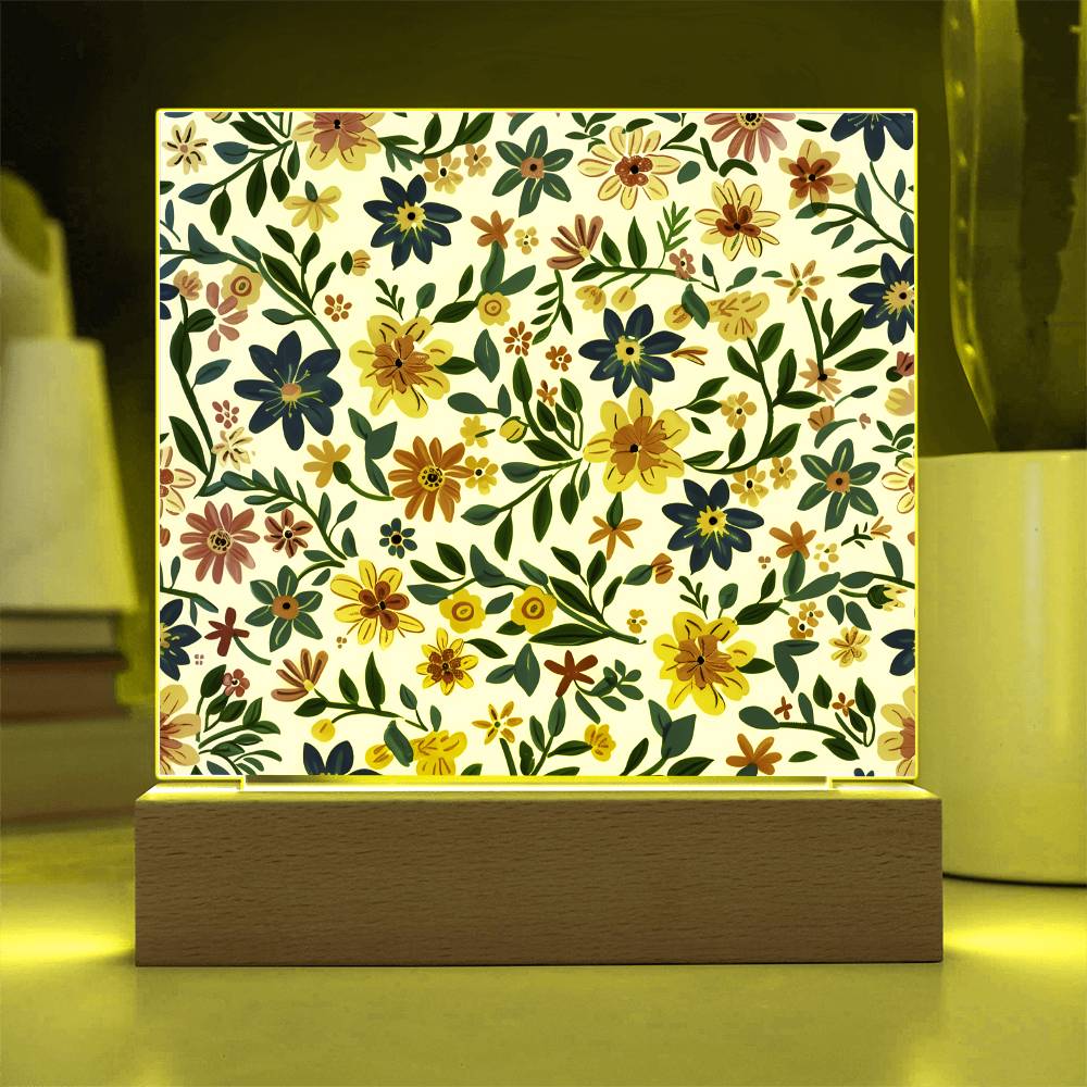 Mexican Floral Fiesta Pattern 006 - Square Acrylic Plaque With LED Base