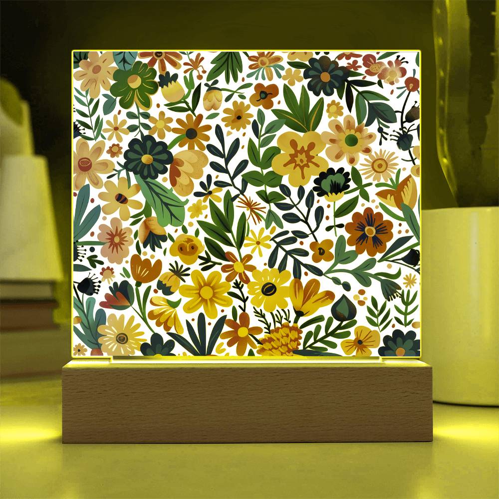 Mexican Floral Fiesta Pattern 010 - Square Acrylic Plaque With LED Base