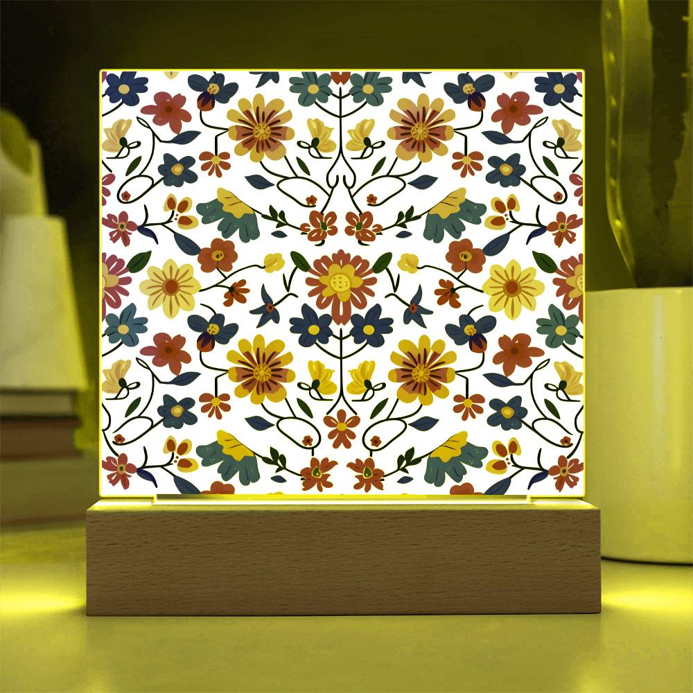 Mexican Floral Fiesta Pattern 020 - Square Acrylic Plaque With LED Base