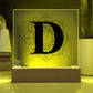 Magnolia Mandala Alphabet Letter D - Square Acrylic Plaque With LED Base