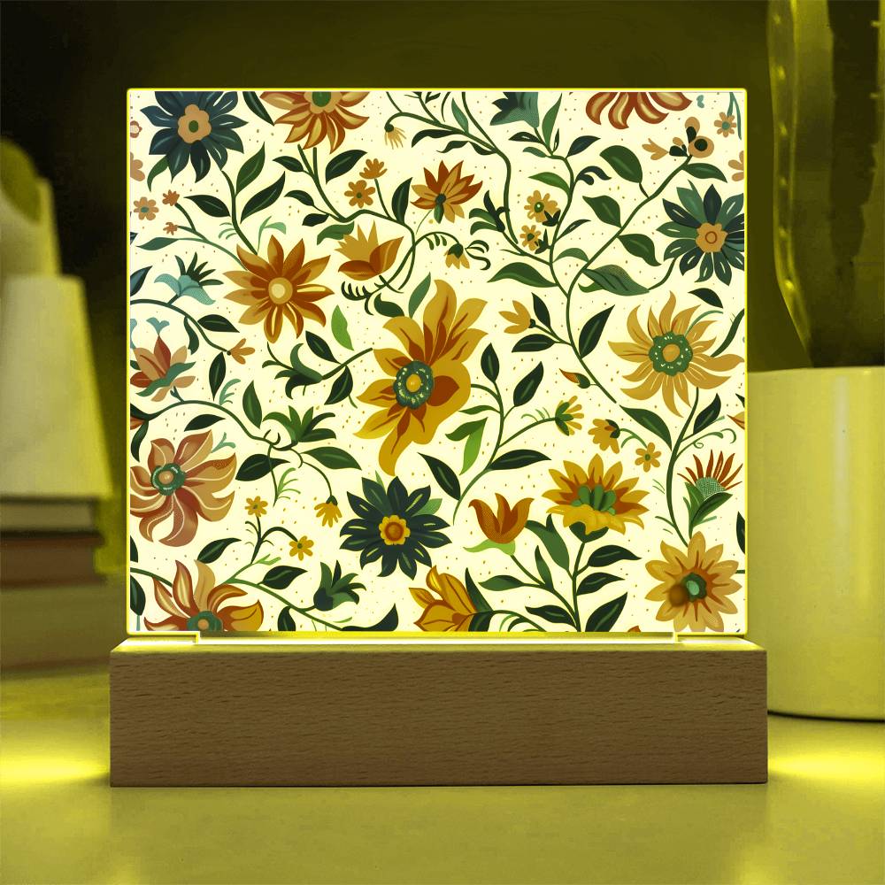 Mexican Floral Fiesta Pattern 012 - Square Acrylic Plaque With LED Base