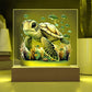 Cute Sea Turtle 003 - Square Acrylic Plaque With LED Base