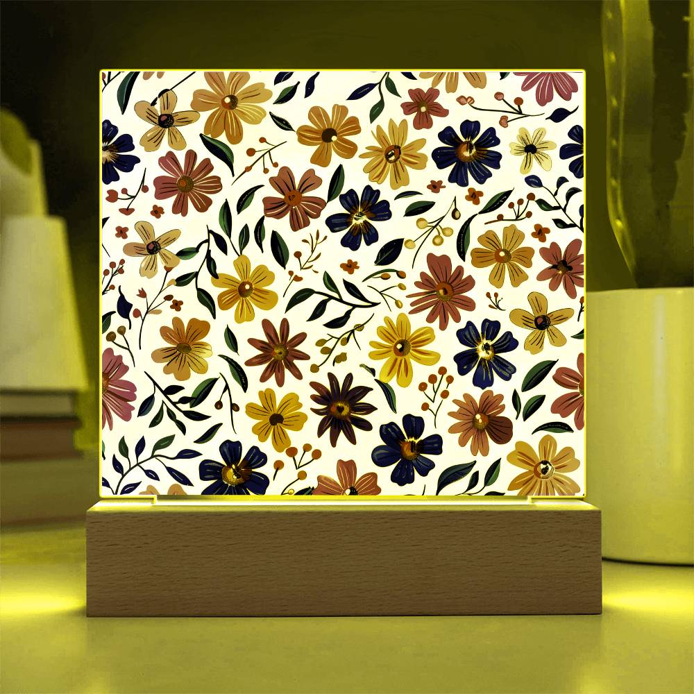 Mexican Floral Fiesta Pattern 008 - Square Acrylic Plaque With LED Base