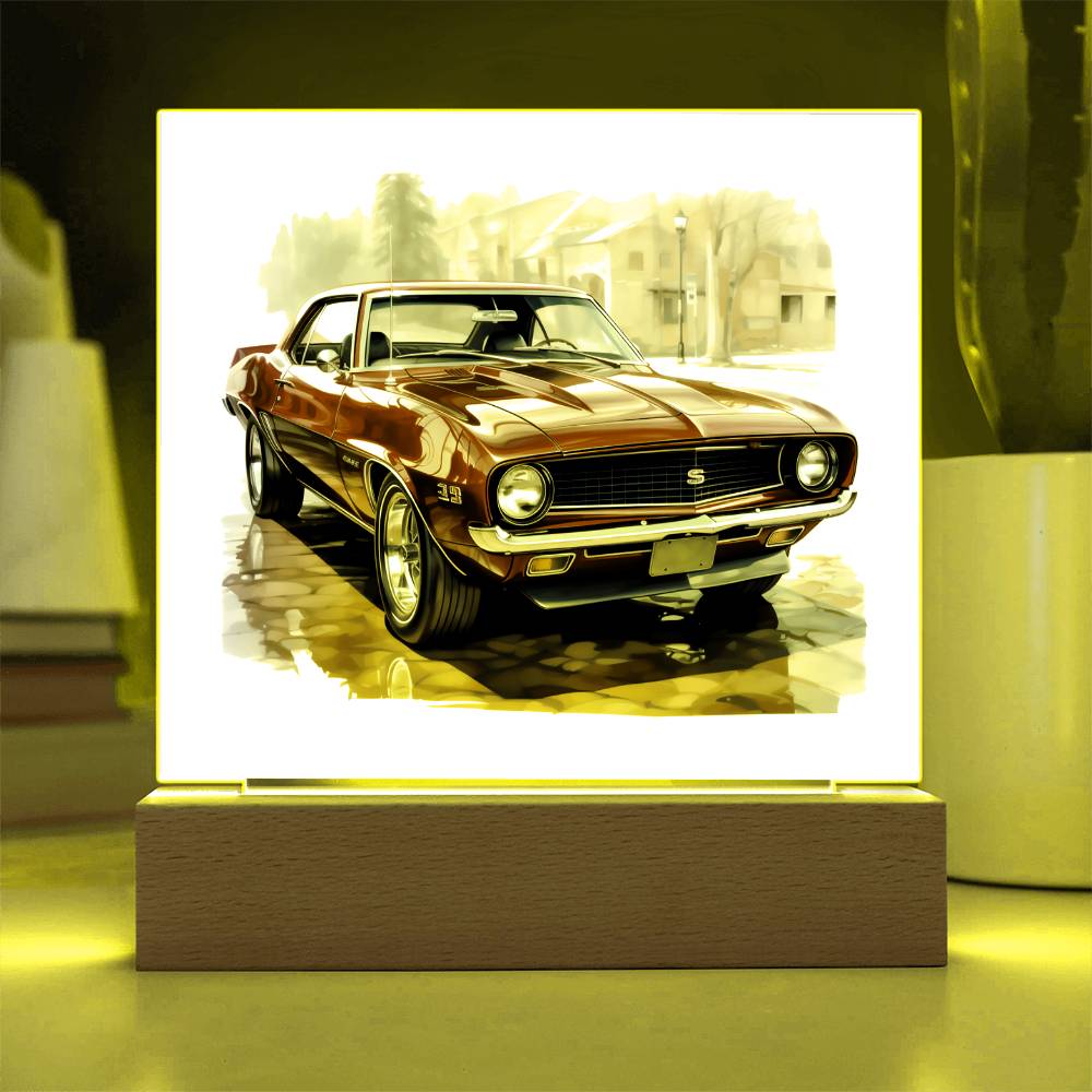 Muscle Car 04 - Square Acrylic Plaque With LED Base