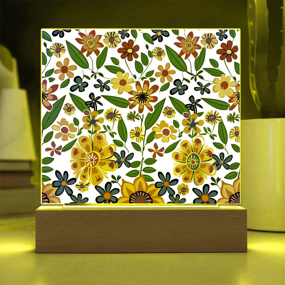 Mexican Floral Fiesta Pattern 007 - Square Acrylic Plaque With LED Base