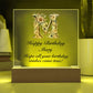 Happy Birthday Mary (Blooming Flowers) - Square Acrylic Plaque With LED Base