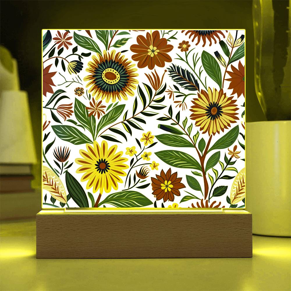 Mexican Floral Fiesta Pattern 023 - Square Acrylic Plaque With LED Base