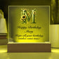 Happy Birthday Mary (Sunflowers) - Square Acrylic Plaque With LED Base