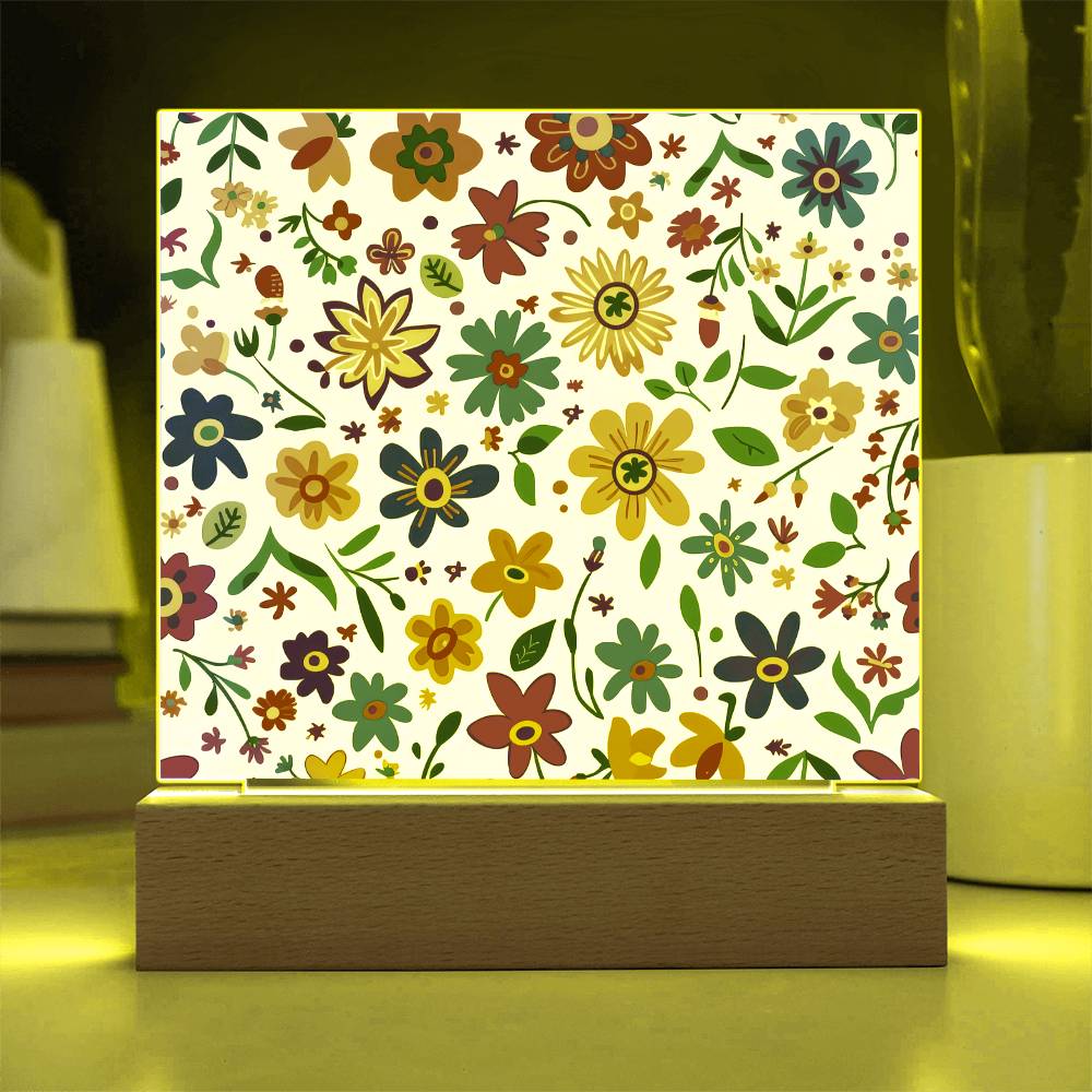 Mexican Floral Fiesta Pattern 005 - Square Acrylic Plaque With LED Base