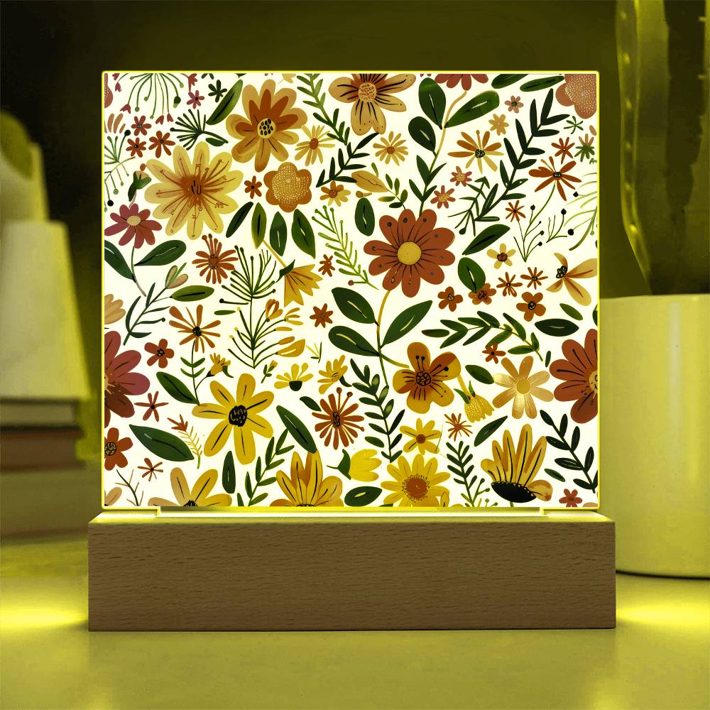 Mexican Floral Fiesta Pattern 004 - Square Acrylic Plaque With LED Base