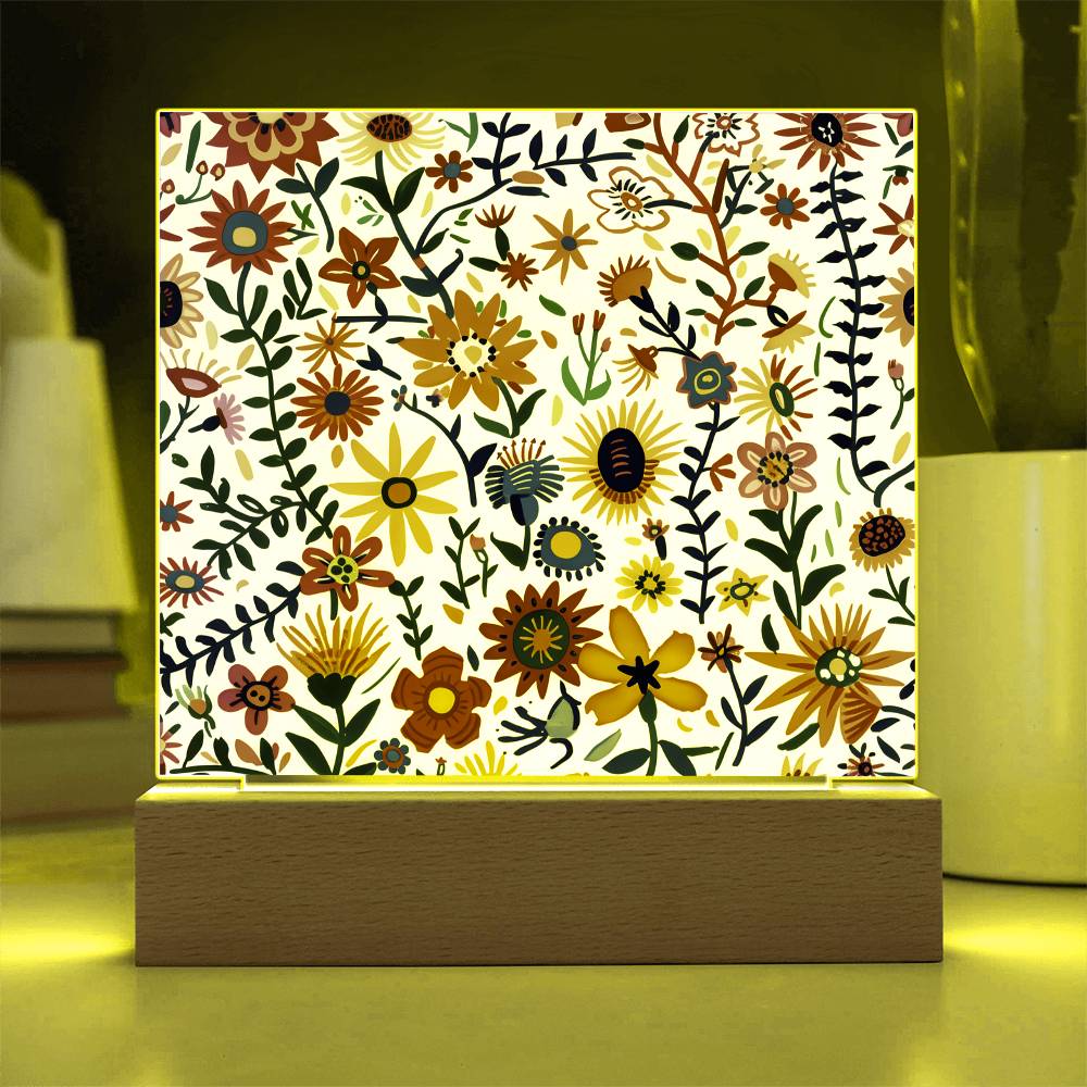 Mexican Floral Fiesta Pattern 011 - Square Acrylic Plaque With LED Base