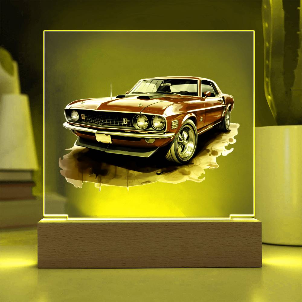 Muscle Car 07 - Square Acrylic Plaque With LED Base