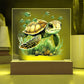 Cute Sea Turtle 001 - Square Acrylic Plaque With LED Base